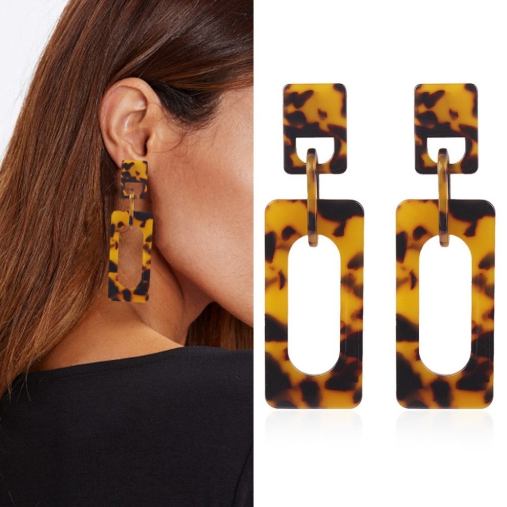 Tortoise Shell Drop Dangle Earrings - Picture 3 of 3